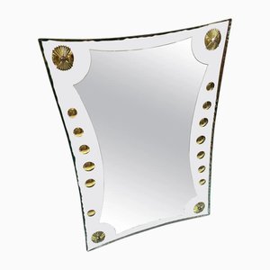 Miroir Mural Mid-Century Moderne en Verre Nilo Verde et Laiton attribué à Cristal Arte, 1950s