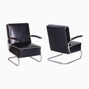 Bauhaus Armchairs in Leather & Chrome from Mücke Melder, Czech, 1930s, Set of 2
