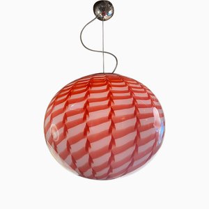 Red and White Sphere Pendant in Murano Style Glass by Simoeng