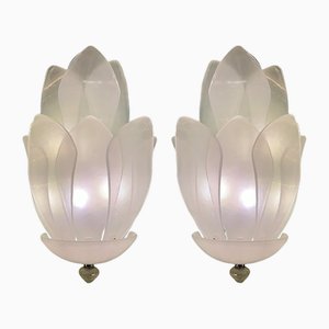 Venetian Sanded Murano Style Glass Floreal Wall Sconces by Simoeng, Set of 2