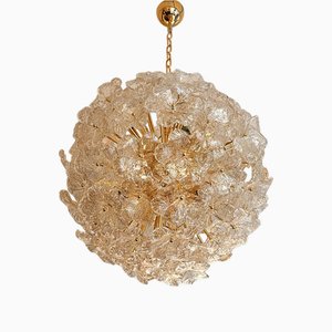 Transparent and Gold Lotus Murano Style Glass Sputnik Chandelier by Simoeng