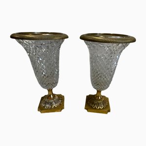Vasen aus Kristallglas & Vergoldeter Bronze, 19. Jh., 2er Set
