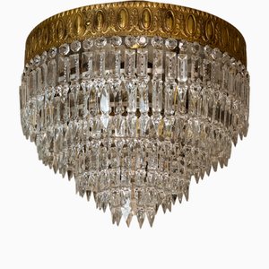 Deckenlampe im Empire-Stil mit 4 Bronzelampen und hängenden Tropfen, 1950er