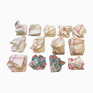 Asciugamani da cucina in tela di lino con ricamo, Francia, anni '20, set di 82