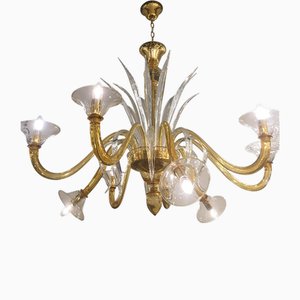Italian Yellow Murano Style Glass Chandelier by Simoeng