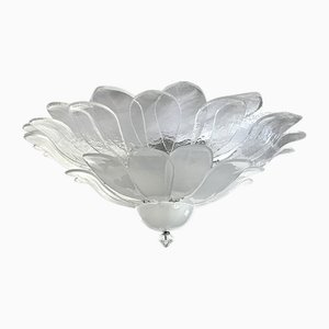 Modern Transparent and Sanded Petals Murano Style Glass Flush Mount by Simoeng