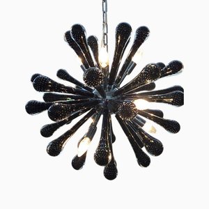Italian Murano Style Glass Sputnik Gold with Black Drops Chandelier by Simoeng