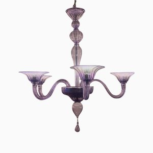 Lámpara de araña italiana estilo Murano hecha a mano en violeta claro de Simoeng