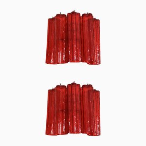 Red Tronchi Murano Style Glass Wall Sconces by Simoeng, Set of 2