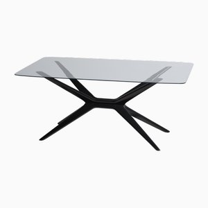 Grande Table Basse avec Plateau en Verre et Pieds Noirs, 1950s