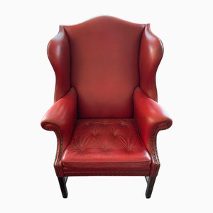 Chesterfield Style Ohrensessel aus rotem Leder