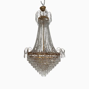 Vintage Empire Style Crystal Chandelier with Gilt Frame