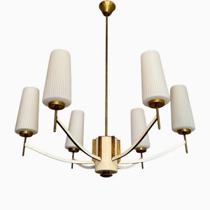 Lustre Spider à 6 Branches en Laiton Poli et Peint dans le style de Stilnovo, Italie, 1960s