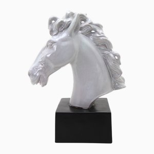 Art Deco Majolica Horse Head on Metal Base from M. Kochenburger Heidelberg, Austria, 1920s-1940s