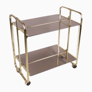 Vintage Folding Bar Cart with Smoked Glass and Gold-Colored Frame, Germany, 1980s
