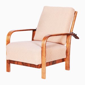 Art Deco High Gloss Reclining Armchair in Walnut, Czech, 1920s