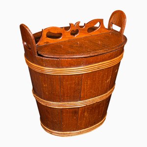 Poubelle Géorgienne à Couvercle en Chêne, 1800s