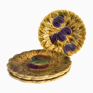 Platos de fruta o postre de barbotina de Sarreguemines. Juego de 4