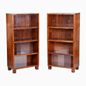 Art Deco Bookcases in Walnut by Oldřich Liška, Czech, 1920s, Set of 2