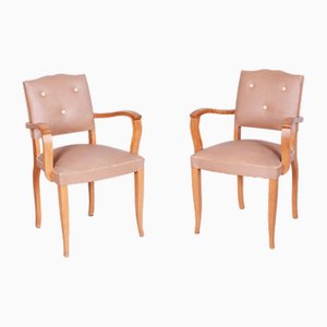 Set of Art Deco Armchairs in Beech attributed to Jules Leleu, France, 1930s