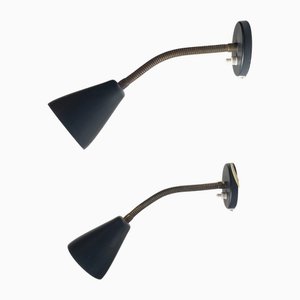 Vintage Adjustable Black Wall Lights by German Raiss Leuchten, 1960s, Set of 2