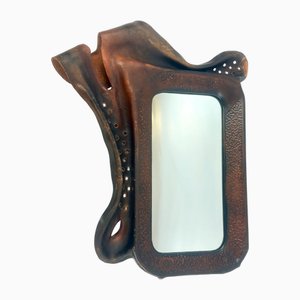 Polish Brutalist Leather Framed Mirror from Chronos, 1970s