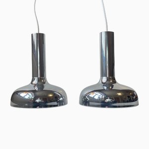Moderne dänische Hängelampen aus verspiegeltem Chrom von Frank Bentler, 1970er, 2er Set