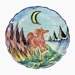 Italienischer Paint Horse Keramik Teller von Aligi Sassu Mga Albisola, 1950er
