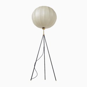 Vintage Cocoon Tripod Floor Lamp with Brass Accents, 1960s