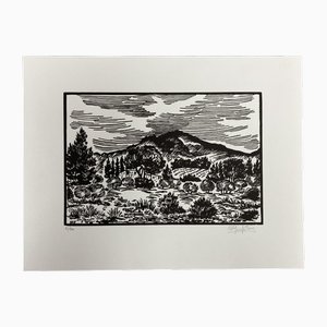 Sylvie Gruau, La Colline Provençale, Woodcut on Paper, 1991
