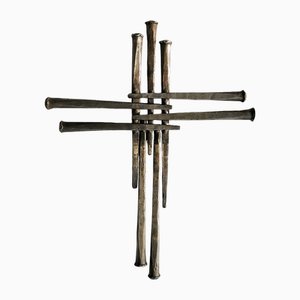 Vintage Brutalist Stainless Steel Cross, 1970s