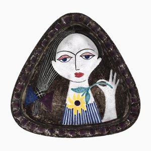 Ceramic Bowl Womans Portrait by Mari Simmulson for Upsala Ekeby, Sweden, 1960s