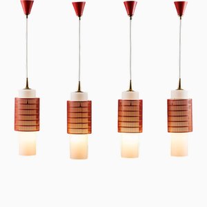 Vintage Ceiling Lamps in Metal, Glass and Brass, Italy, 1960s, Set of 4