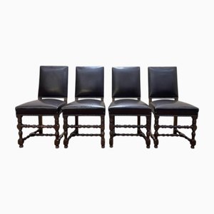Louis XIII Leather Chairs, Set of 4