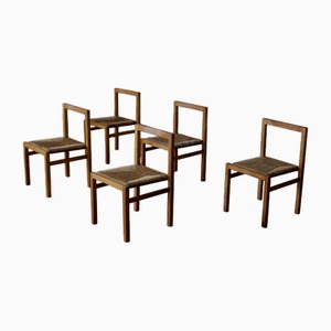 Oak and Rush Dining Chairs, Netherlands, 1970s, Set of 5