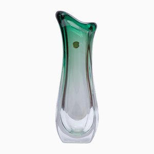 Jarrón grande de vidrio verde de Val Saint-Lambert, años 60