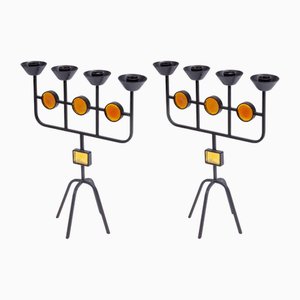 Candelabros atribuidos a Eik Hogland para Kosta, Suecia, años 70. Juego de 2