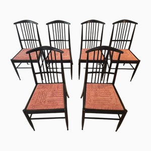Scandinavian Modern Model Charlotte Dining Chairs in Black Lacqured Wood from Asko, 1960s, Set of 6