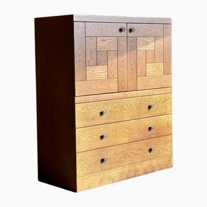 Brutalist Oak Bar Cabinet with Drawers, 1980s