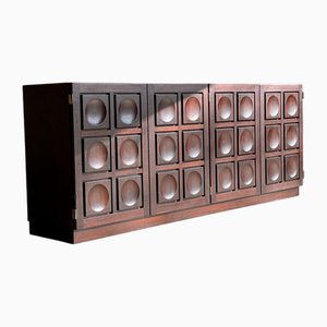 Brutalistisches Sideboard aus gebeizter Burgunder Eiche, 1970er
