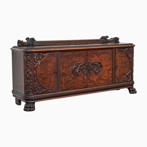 Sideboard in Carved Wood and Walnut Burl, 1940s