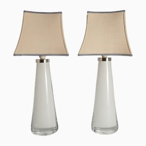 Weiße Kristallglas Tischlampen von Carl Fagerlund für Orrefors, 1960er, 2er Set