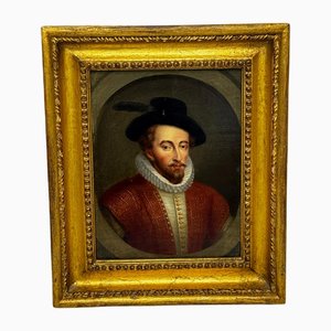 Follower of Hans Holbein, Portrait of Sir Walter Raleigh, 18th Century, Oil Painting, Framed