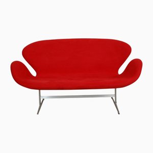 Swan Sofa in Red Alcantara Fabric by Arne Jacobsen, 2000s