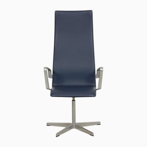 Tall Backed Oxford Chair in Blue Essential Leather by Arne Jacobsen, 2000s