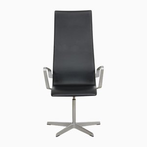 Hoher Oxford Chair aus schwarzem Essential Leder von Arne Jacobsen, 2000er