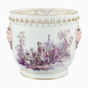 Flowerpot in Porcelain with Motif of Faun and Bucolic Scenes from Meissen