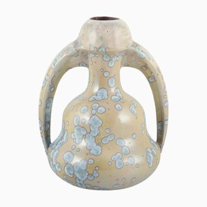 Vaso Art Nouveau in ceramica con manici di Desvres Fourmaintraux Delassus, Francia, anni '30