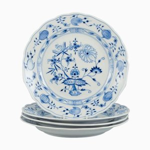 Blue Onion Pattern Dinner Plates in Porcelain from Meissen, Germany, Set of 4