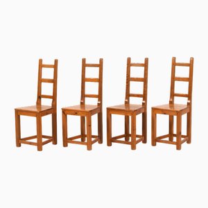 Ladder Back Esszimmerstühle aus Kiefernholz von Sven Larsson, Schweden, 1970er, 4er Set